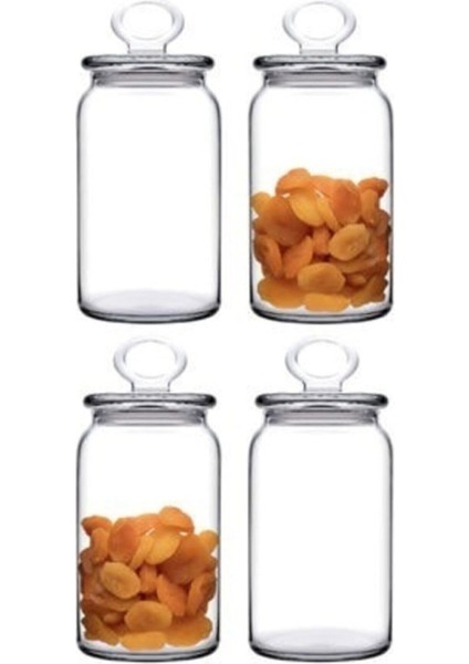 Büyük Boy 4’lü Şeffaf Cam Kavanoz Seti, Mutfak Düzeni Için Ideal