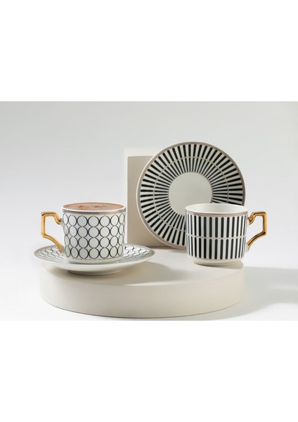 2'li Porselen Kahve Fincan Takımı, Siyah, 90 Ml, Şık ve Zarif Tasarım