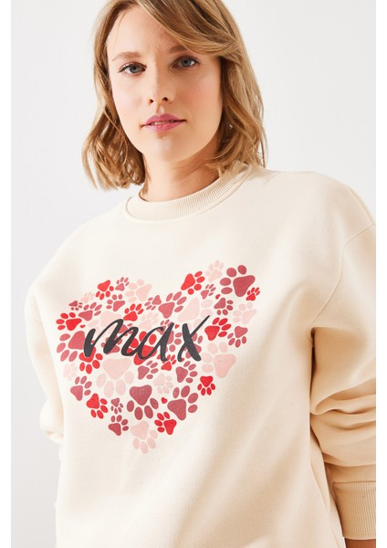 Kadın Üç Iplik Şardonlu Yuvarlak Yaka Pati Baskılı Sweatshirt Mbhs fiyatları