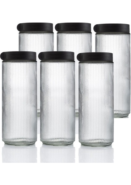 6'lı Cam Büyük Boy Kavanoz Seti, Şık ve Kullanışlı Saklama Kabı, Siyah Detaylı modelleri