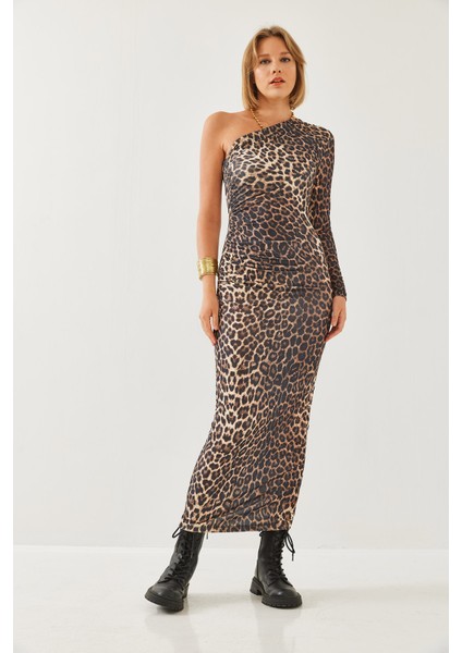 Kadın Tek Omuz ve Büzgülü Uzun Elbise - fırsatları