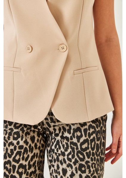 Kadın V Yaka Tek Düğmeli Kruvaze Yelek fırsatları