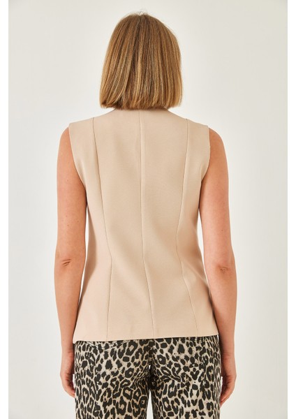 Kadın V Yaka Tek Düğmeli Kruvaze Yelek indirimleri