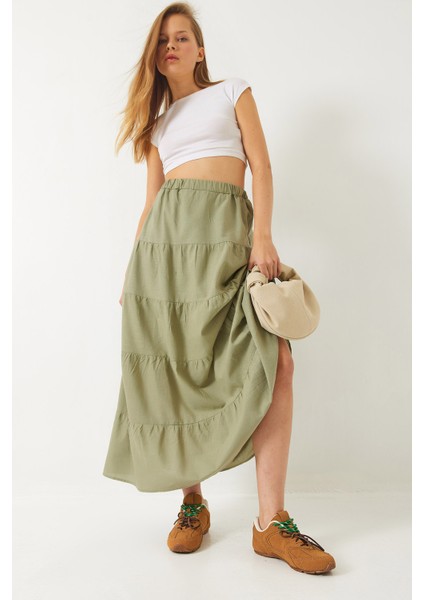 Kadın Volanlı Astarlı Yazlık Bol Rahat Etek