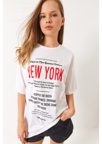 Kadın New York Baskılı Oversize T-Shirt