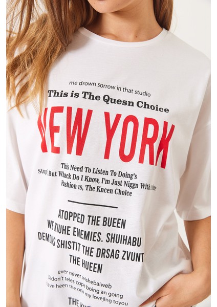 Kadın New York Baskılı Oversize T-Shirt indirimleri