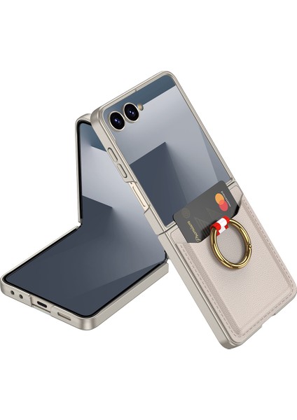 Samsung Galaxy Z Flip 7 Kılıf Kıpta Yüzüklü Kartlıklı Kapak