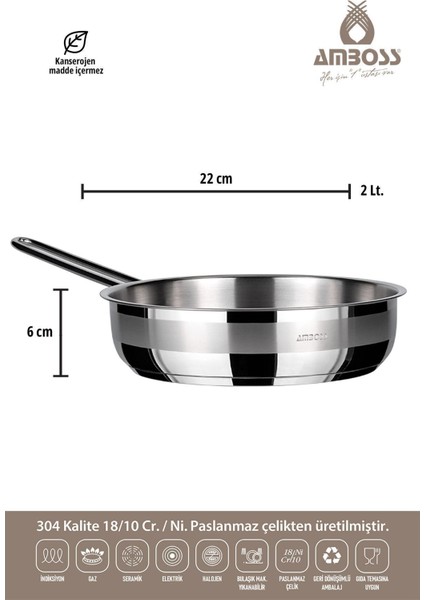 Paslanmaz Çelik 22 cm Tava, Indüksiyon Tabana, Kapaksız, Dayanıklı ve Şık Tasarım modelleri