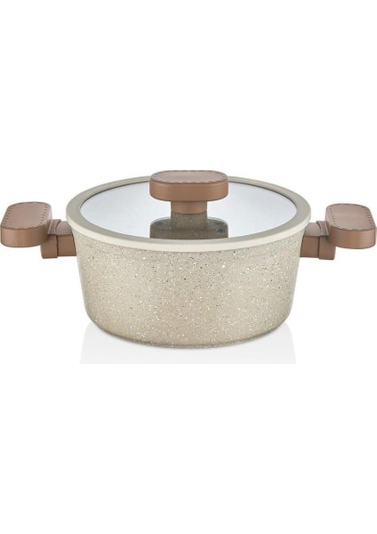 20 cm Granit Derin Tencere, Silikon Kenar, Kahverengi