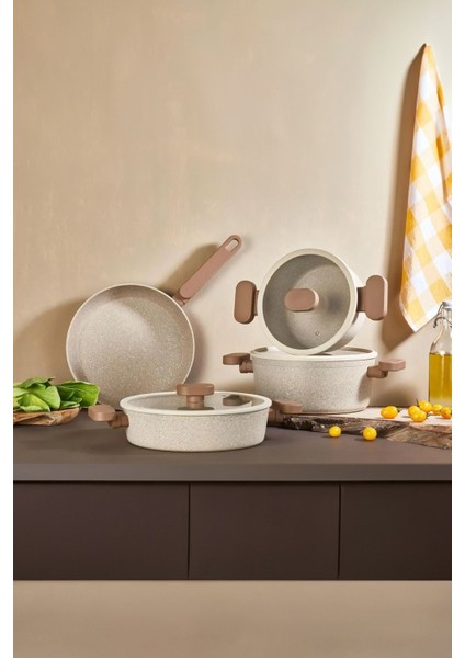 20 cm Granit Derin Tencere, Silikon Kenar, Kahverengi fiyatları