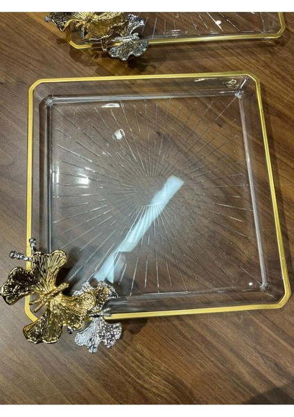 Turuncu Kelebekli Kare Madlen Sunum Servis Tabakları 2'li Set fiyatları