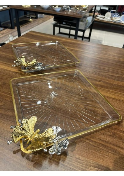 Turuncu Kelebekli Kare Madlen Sunum Servis Tabakları 2'li Set modelleri