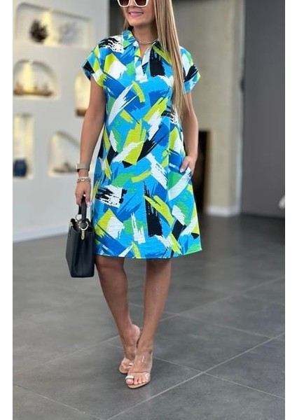 Omuz Drapeli Polo Yaka Keten Elbise modelleri