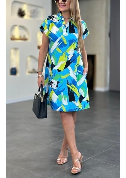 Omuz Drapeli Polo Yaka Keten Elbise indirimleri