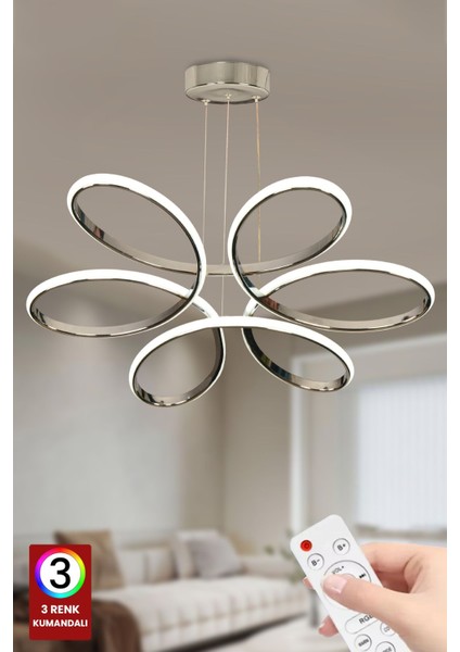 3 Renk Kumandalı Krom Gümüş Salon LED Avize Orkide Büyük Salon Aydınlatması indirimleri