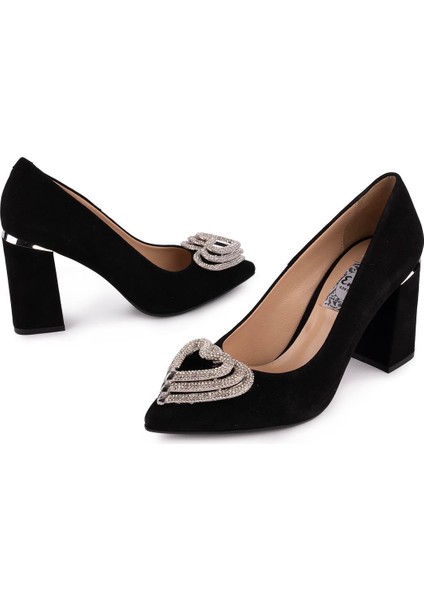 Hakiki Deri Süet Kalp Tasarımlı Fantezi Ayakkabı Siyah Süet 47002 indirimleri