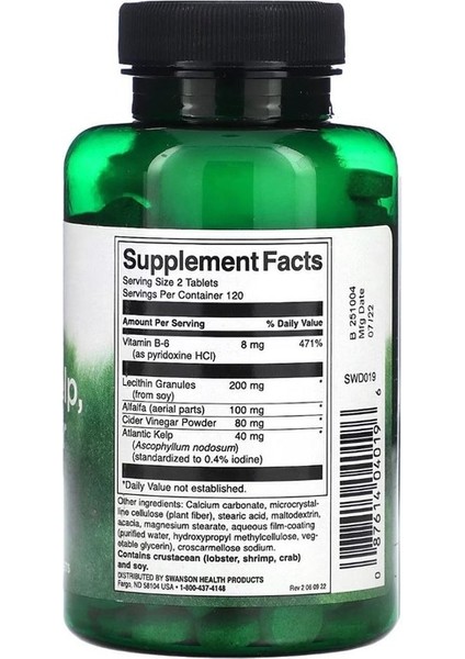 Lecithin Kelp B6 & Cider Vinegar 240 Tablet fiyatları