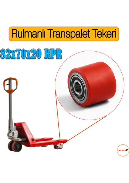 82X70X20 mm Transpalet Tekeri Rpr Rulmanlı Bilyalı Kırmızı Tekerlek Palet Taşıma Arabası Tekeri