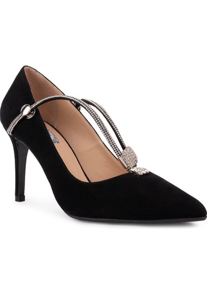 Hakiki Deri Taşlı Kemerli Süet Fantezi Ayakkabı Siyah 45809 fiyatları