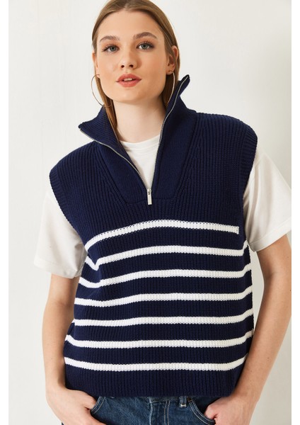 Kadın Fermuarlı Selanik Örgü Triko Süveter