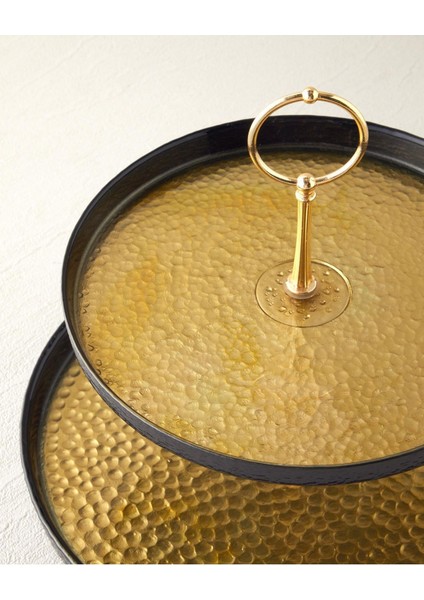 Şık Siyah-Gold Cam Katlı Servis 28X22 Cm, Modern ve Zarif Tasarım fiyatları