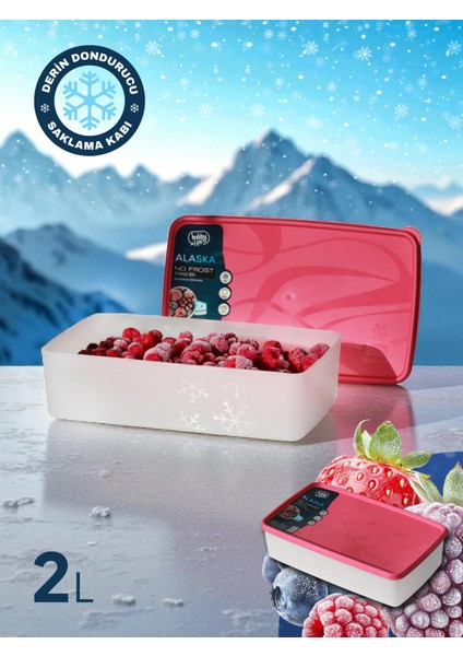Derin Dondurucu Saklama Kabı - Pembe - 2 L - Yüksek Kalite - Bpa Içermez - No Frost