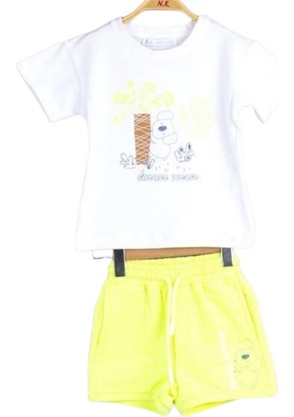 NK Kids Kız Çocuk İkili Takım – Silence Please Baskılı Beyaz T-Shirt Sarı Şort fırsatları