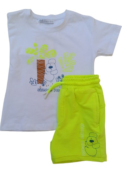 NK Kids Kız Çocuk İkili Takım – Silence Please Baskılı Beyaz T-Shirt Sarı Şort indirimleri