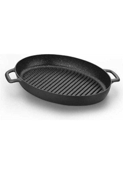 Siyah Oval Tava 35X25 Cm, Iki Kulplu, Dayanaklı ve Şık Tasarım