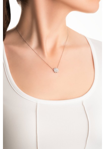 Beyaz Altın Sertifikalı Premium Created Taşlı 42 cm Çiçek Kolye fırsatları