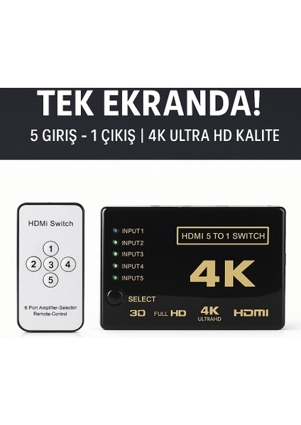 5 Portlu Kumandalı 4k Full Hd 1080p Hdmı Switch Çoklayıcı