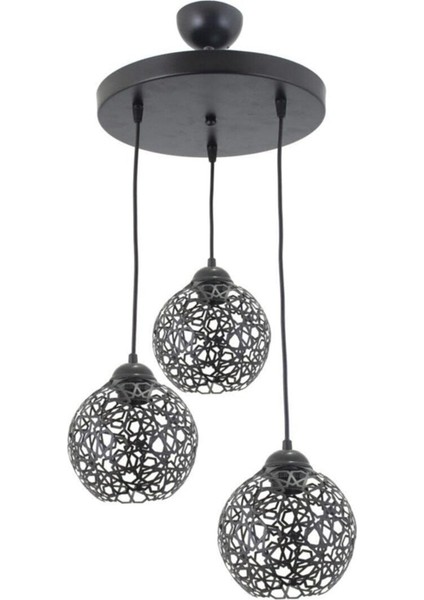 Şık Selçuklu Top ve Yıldız Motifli Ferforje Sarkıt Avize, Rustik ve Retro Tarz.