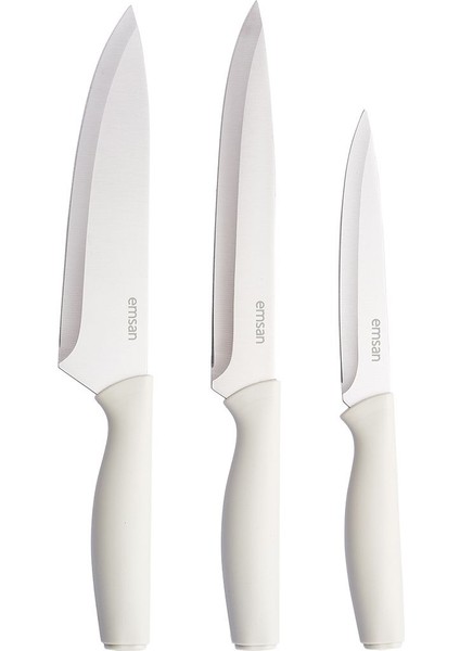 Krem Renkli 3'lü Bıçak Seti, Şık ve Dayanıklı Mutfak Gereçleri