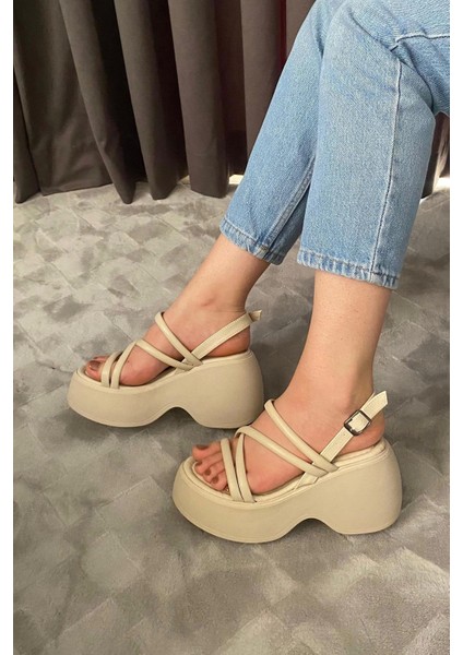 Kadın Anita Bej Biyeli Kalın Taban Ortopedik Sandalet K-3020 fiyatları