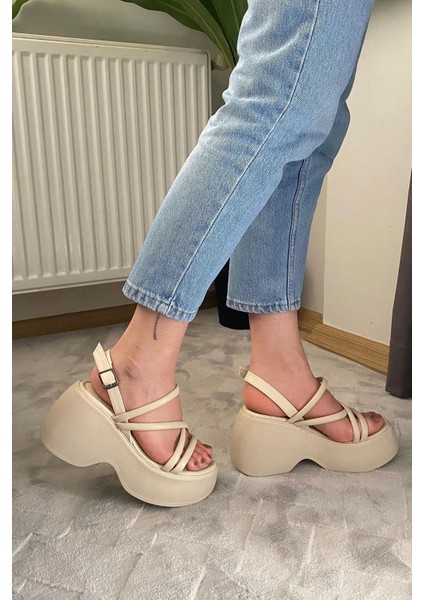 Kadın Anita Bej Biyeli Kalın Taban Ortopedik Sandalet K-3020 modelleri