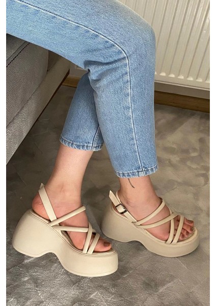 Kadın Anita Bej Biyeli Kalın Taban Ortopedik Sandalet K-3020 indirimleri