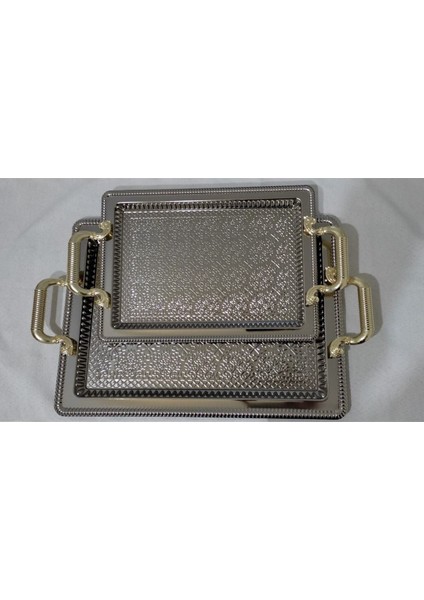 Gümüş Renkli Çiftli Dikdörtgen Tepsi, Şık ve Dayanıklı Tasarım