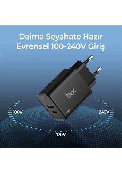 BX2P46G Gan Pd 45W Type-C ve Usb-A Qc 18W Çift Portlu Akım Korumalı Hızlı Şarj Cihazı (Siyah) fiyatları