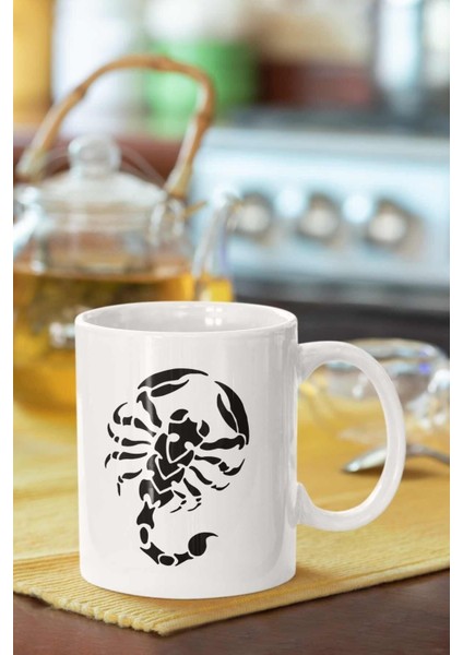 Beyaz Kurt Kafası Motifli Porselen Kupa Bardak, Şık ve Kullanışlı Tasarım