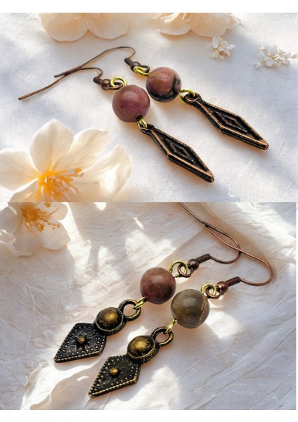 Rodonit & Rodonit Doğal Taşlı 2'li Küpe Seti