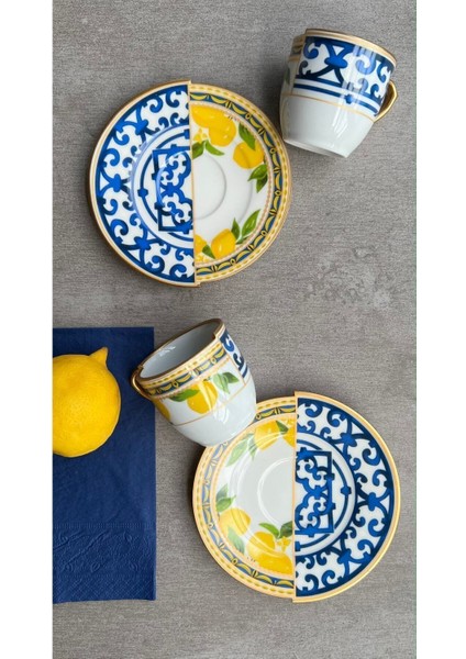 Limon Desenli Çift Kişilik Seramik Kahve Fincan Takımı Beyaz fiyatları