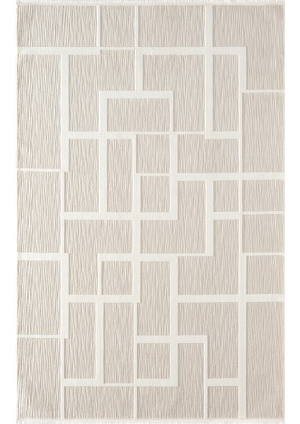 Sümer SM015A Krem Renkli Halı Çizgi Desenli Dekoratif Modern Antialerjik Salon Mutfak Halısı