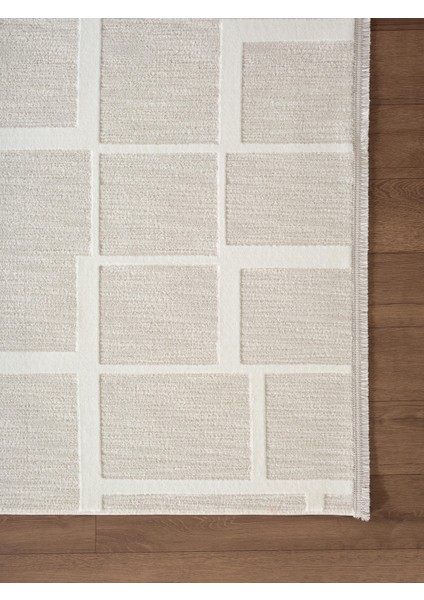 Sümer SM015A Krem Renkli Halı Çizgi Desenli Dekoratif Modern Antialerjik Salon Mutfak Halısı fırsatları