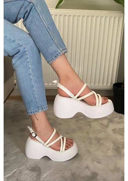 Kadın Anita Beyaz Biyeli Kalın Taban Ortopedik Sandalet K-3020 fiyatları