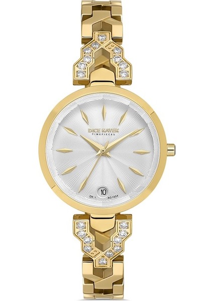 DK.1.AG1404.03 Taşlı Tasarım Çelik Kordon Çelik Kasa 3 Atm Suya Dayanıklı Altın Renk Kadın Kol Saati