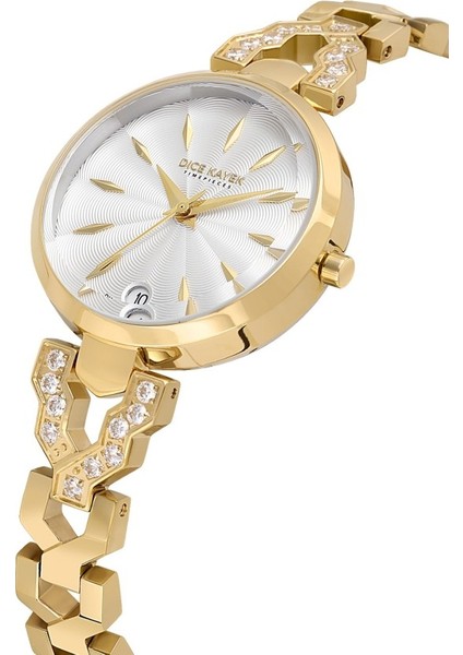 DK.1.AG1404.03 Taşlı Tasarım Çelik Kordon Çelik Kasa 3 Atm Suya Dayanıklı Altın Renk Kadın Kol Saati modelleri