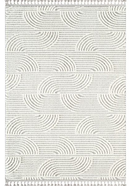 Wool WL012A Gri Beyaz Modern Desen Kabartmalı Doku Pamuk Tabanlı Kaymaz Salon Halı