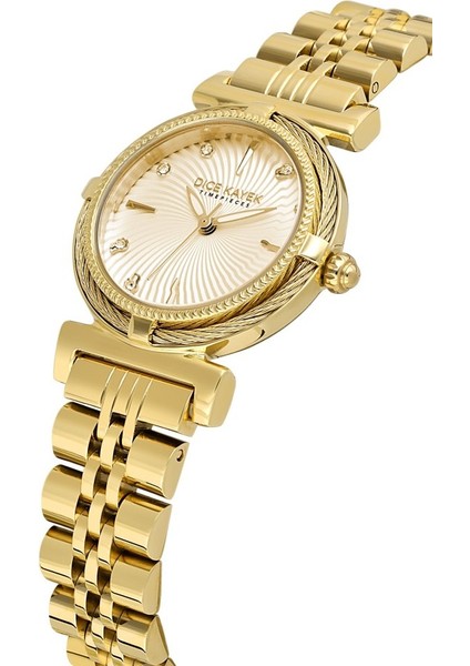 DK.1.AG1401.05 Taşlı Tasarım Çelik Kordon Çelik Kasa 5 Atm Suya Dayanıklı Altın Renk Kadın Kol Saati modelleri