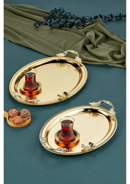 Altın Renkli 2'li Oval Sunum Tepsisi, Şık ve Zarif Mutfak Gereciği