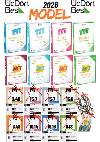 2026 Model Üç Dört Beş Yayınları Tyt Ayt Sayısal Seti 8 Soru Bankası 10 Hediyeli Set 345 Yayınları